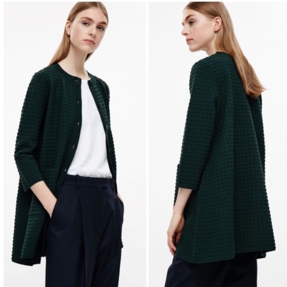 COS Emerald Green Cotton/Nylon Blend Button Front Textured Cardigan Dress Sz XS